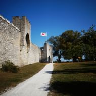 Stadsmur med flagga i Visby