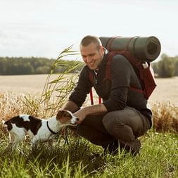 Hiker with his four-legged friend