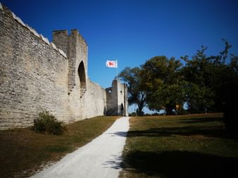 Stadsmur med flagga i Visby