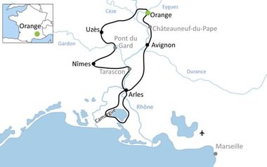 Karta Provence höjdpunkter på cykel