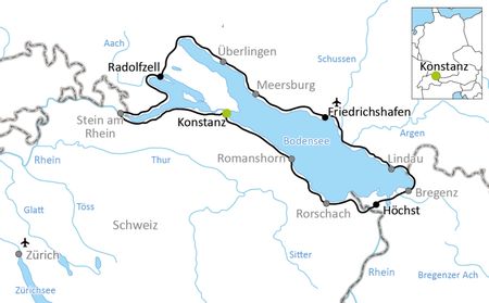 Karta Bodensjön i 6 dagar cykelresa
