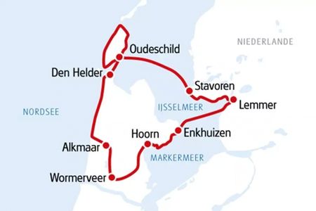 Karta båtcykling Nordholland från Enkhuizen