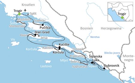 Karta Syddalmatien båtcykling