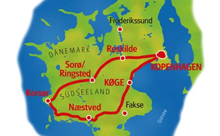 Karte Seeland Radreise