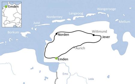 Karta Ostfriesland kortresa på cykel