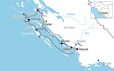 Karta Norddalmatien båtcykling