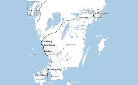 Karte Stockholm-Kopenhagen Radreise