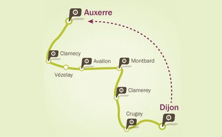 Karta Bourgognes kanal cykelresa