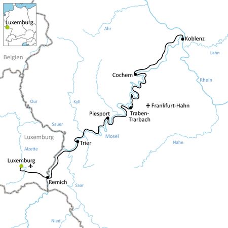 Karte Luxemburg - Koblenz Radreise