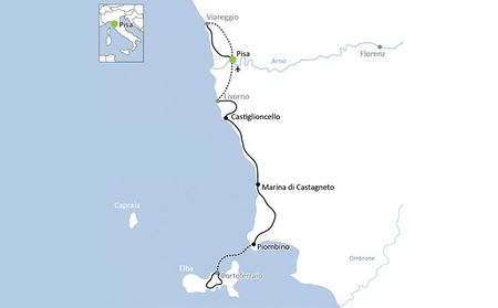 Karta Toscans kust cykelresa