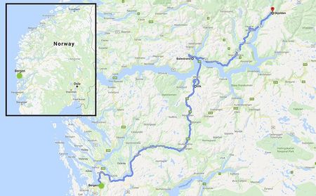 Map Sognefjord cycling holiday