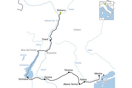Karta Bolzano-Venedig cykelresa