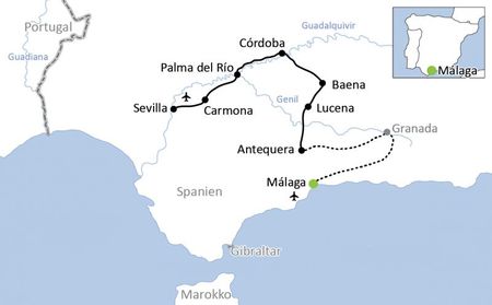 Karte Andalusien Radreise