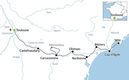 Karta Canal du Midi cykelresa