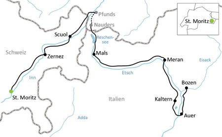Karta St. Moritz - Bolzano cykelresa