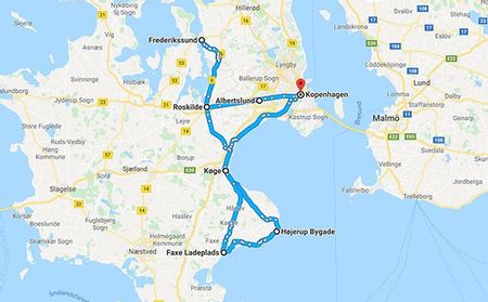 Map Eastern Zeeland & Copenhagen bike tour