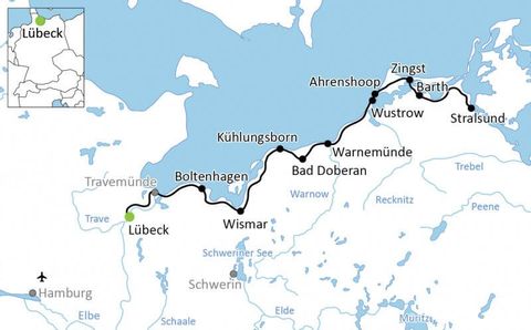 Karta Lübeck-Stralsund cykelresa