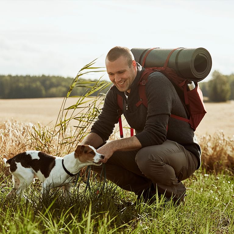 Hiker with his four-legged friend